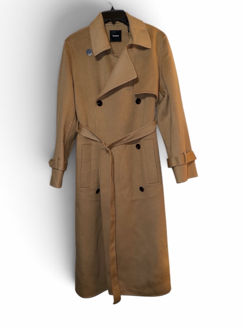 Theory Camel Double-Breasted Trench Coat